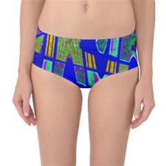 Bright Blue Mod Pop Art  Mid-waist Bikini Bottoms