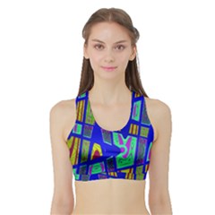 Bright Blue Mod Pop Art  Women s Sports Bra With Border