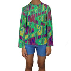 Bright Green Mod Pop Art Kid s Long Sleeve Swimwear