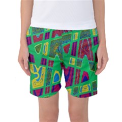 Bright Green Mod Pop Art Women s Basketball Shorts