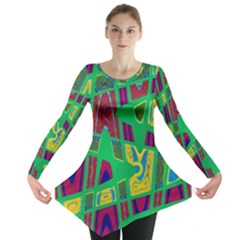 Bright Green Mod Pop Art Long Sleeve Tunic 