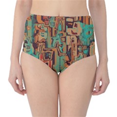 Brown Green Texture                              High-waist Bikini Bottoms