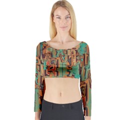 Brown Green Texture                              Long Sleeve Crop Top