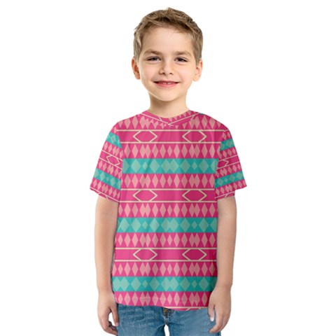 Pink Blue Rhombus Pattern                               Kid s Sport Mesh Tee by LalyLauraFLM