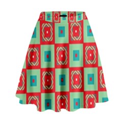 Blue Red Squares Pattern                                  High Waist Skirt by LalyLauraFLM