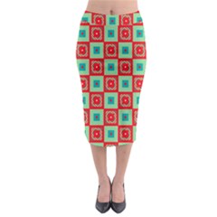 Blue Red Squares Pattern                                  Midi Pencil Skirt