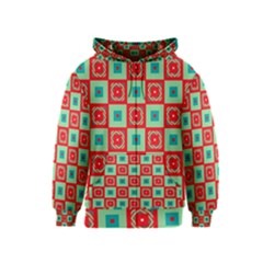 Blue Red Squares Pattern                                Kids Zipper Hoodie by LalyLauraFLM