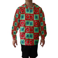 Blue Red Squares Pattern                                Hooded Wind Breaker (kids) by LalyLauraFLM