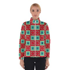 Blue Red Squares Pattern                                Winter Jacket by LalyLauraFLM