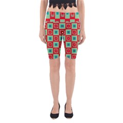 Blue Red Squares Pattern                                Yoga Cropped Leggings