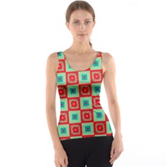 Blue Red Squares Pattern                                Tank Top