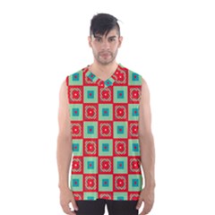 Blue Red Squares Pattern                                Men s Basketball Tank Top