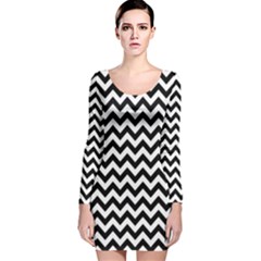 Black & White Zigzag Pattern Long Sleeve Velvet Bodycon Dress by Zandiepants