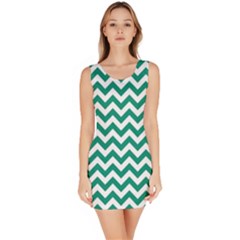 Emerald Green & White Zigzag Pattern Sleeveless Bodycon Dress by Zandiepants