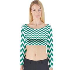 Emerald Green & White Zigzag Pattern Long Sleeve Crop Top