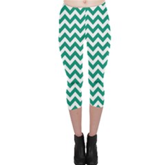 Emerald Green & White Zigzag Pattern Capri Leggings  by Zandiepants