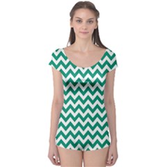 Emerald Green & White Zigzag Pattern Boyleg Leotard (ladies)