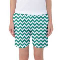 Emerald Green & White Zigzag Pattern Women s Basketball Shorts by Zandiepants