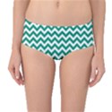 Emerald Green & White Zigzag Pattern Mid-Waist Bikini Bottoms View1