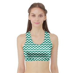 Emerald Green & White Zigzag Pattern Women s Sports Bra With Border by Zandiepants