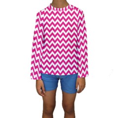 Hot Pink & White Zigzag Pattern Kid s Long Sleeve Swimwear