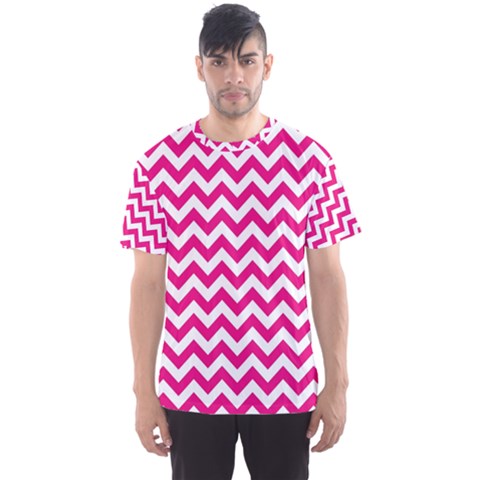 Hot Pink & White Zigzag Pattern Men s Sport Mesh Tee by Zandiepants