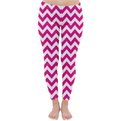 Hot Pink & White Zigzag Pattern Winter Leggings 