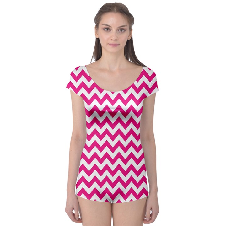 Hot Pink & White Zigzag Pattern Boyleg Leotard (Ladies)