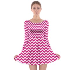 Hot Pink & White Zigzag Pattern Long Sleeve Skater Dress by Zandiepants