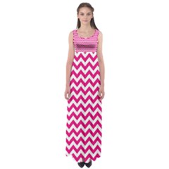 Hot Pink & White Zigzag Pattern Empire Waist Maxi Dress