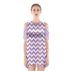 Lilac Purple & White Zigzag Pattern Cutout Shoulder Dress