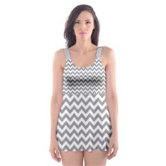 Medium Grey & White Zigzag Pattern Skater Dress Swimsuit