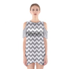 Medium Grey & White Zigzag Pattern Cutout Shoulder Dress