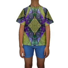 Purple Yellow Stone Abstract Kid s Short Sleeve Swimwear