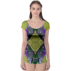 Purple Yellow Stone Abstract Boyleg Leotard (ladies) by BrightVibesDesign