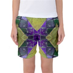 Purple Yellow Stone Abstract Women s Basketball Shorts