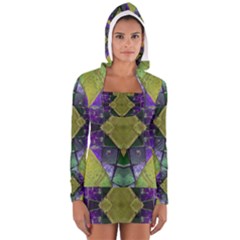 Purple Yellow Stone Abstract Women s Long Sleeve Hooded T-shirt