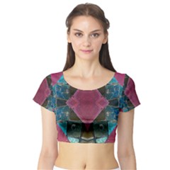 Pink Turquoise Stone Abstract Short Sleeve Crop Top (tight Fit)