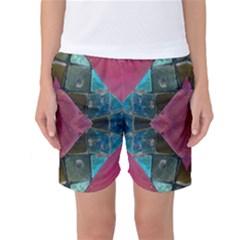 Pink Turquoise Stone Abstract Women s Basketball Shorts