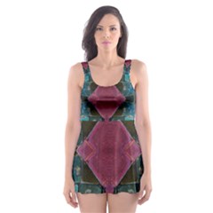 Pink Turquoise Stone Abstract Skater Dress Swimsuit