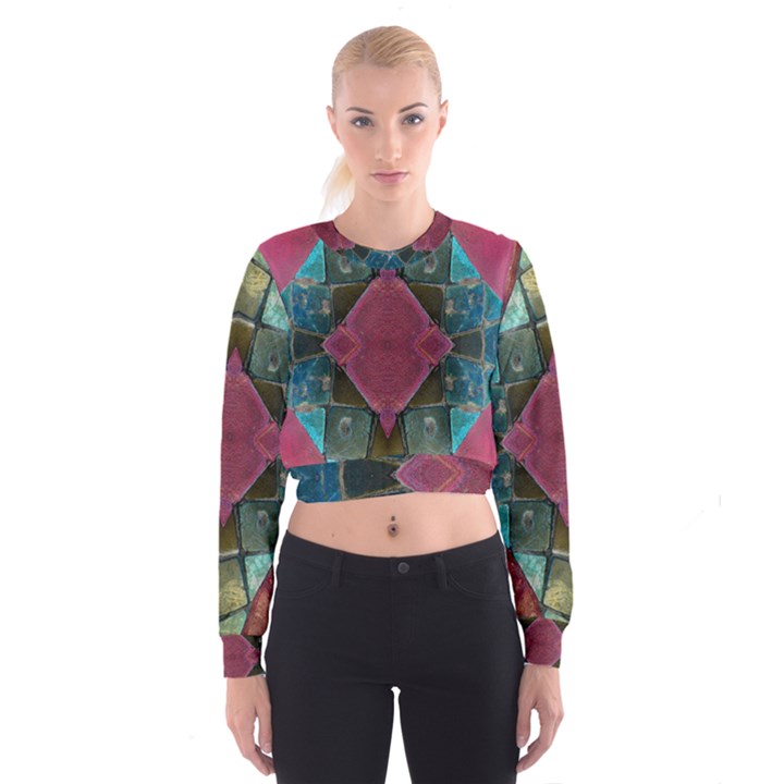 Pink Turquoise Stone Abstract Women s Cropped Sweatshirt