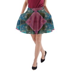 Pink Turquoise Stone Abstract A-line Pocket Skirt