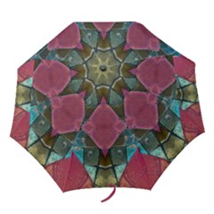 Pink Turquoise Stone Abstract Folding Umbrellas