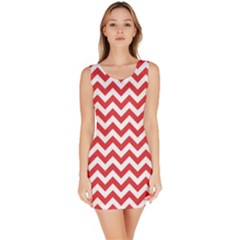 Poppy Red & White Zigzag Pattern Sleeveless Bodycon Dress by Zandiepants