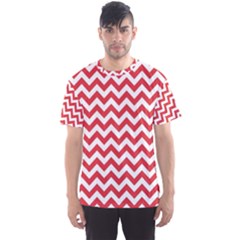 Poppy Red & White Zigzag Pattern Men s Sport Mesh Tee