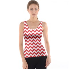 Poppy Red & White Zigzag Pattern Tank Top