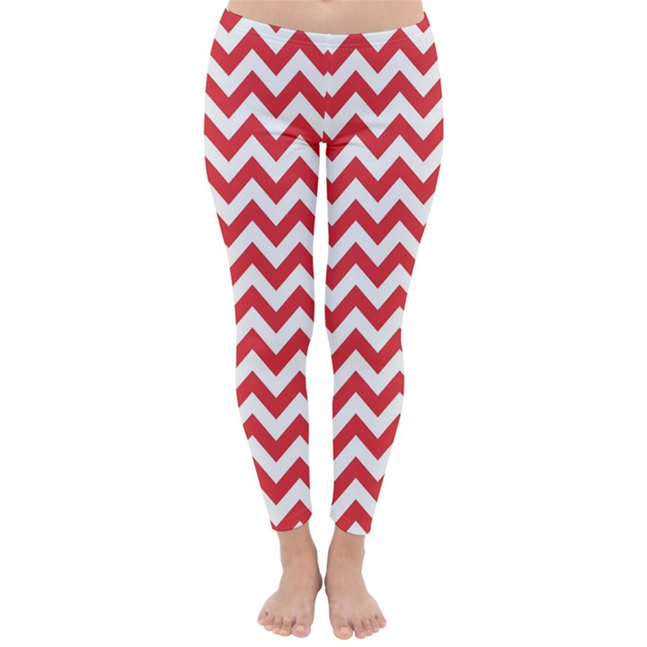 Poppy Red & White Zigzag Pattern Winter Leggings 