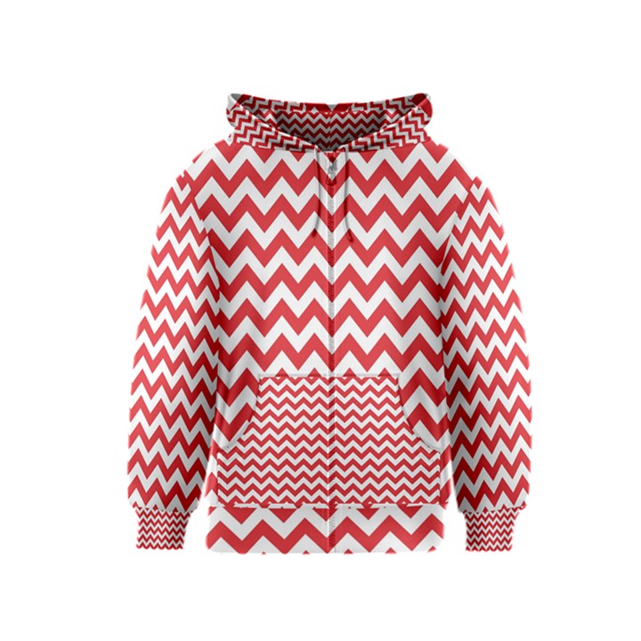 Poppy Red & White Zigzag Pattern Kids  Zipper Hoodie