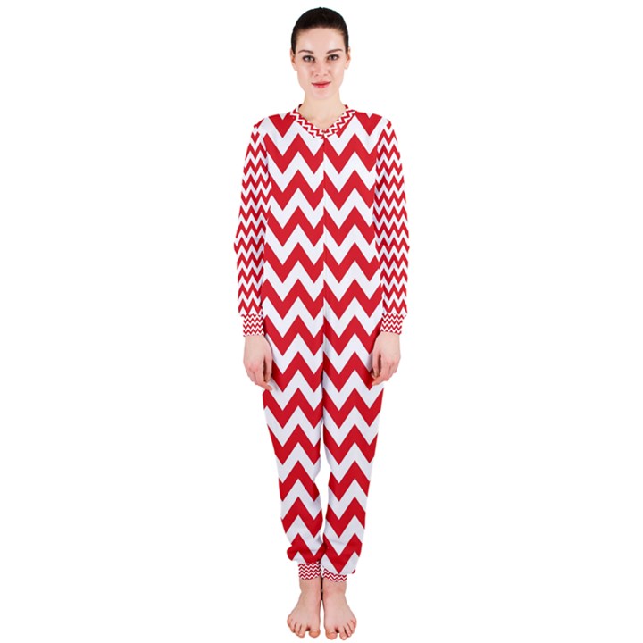 Poppy Red & White Zigzag Pattern OnePiece Jumpsuit (Ladies) 