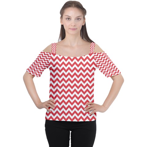 Poppy Red & White Zigzag Pattern Women s Cutout Shoulder Tee by Zandiepants